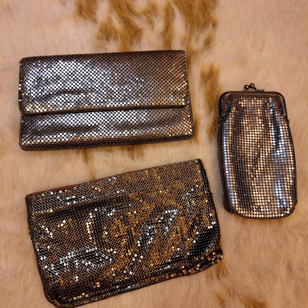 Whiting & Davis Silver and Gold Clutch Set